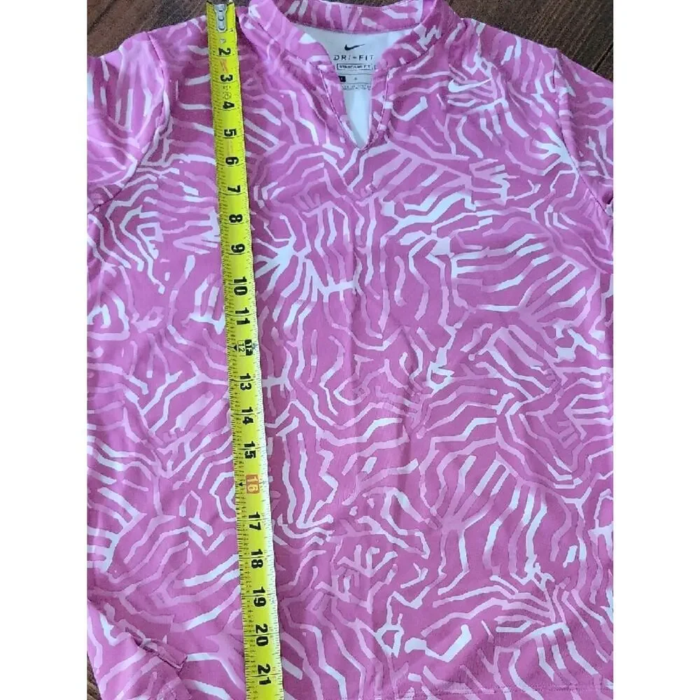 Nike Dri-FlT Pink & White Abstract Print Short Sleeve  Top Golf Polo Shirt Sz L